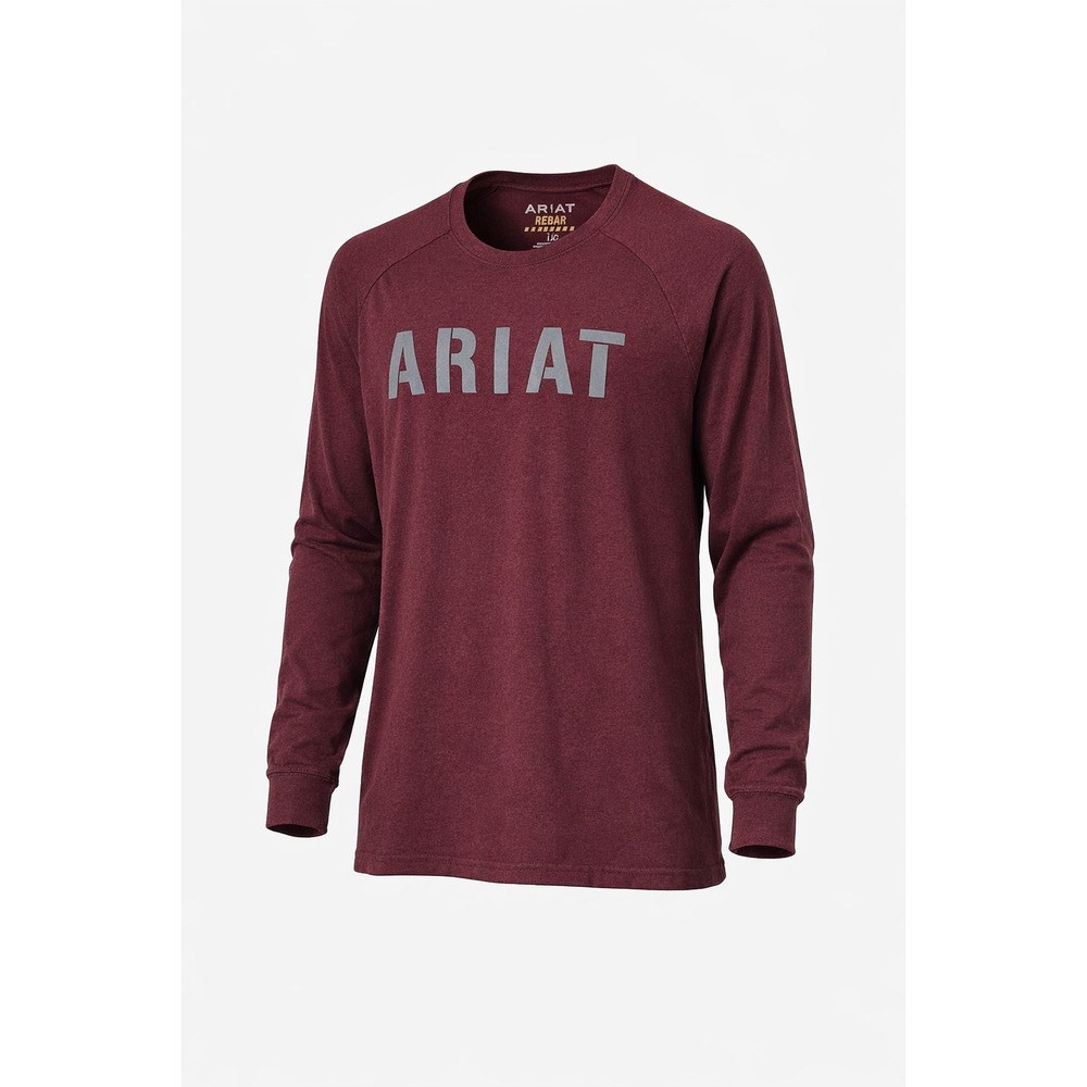 Ariat Rebar Long Sleeve Shirt Mens Large Burgundy Logo Workwear Performance Tee